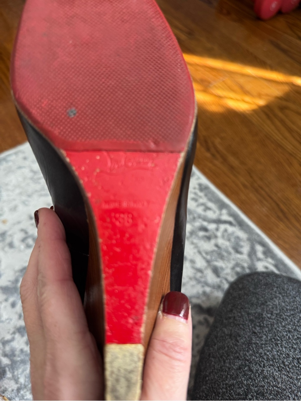 Christian Louboutin Black Leather Wedge Pumps - Picture 11 of 11